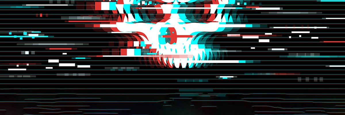 Illustration of a skull in glitch art style